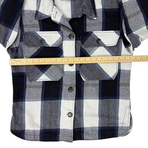 Reserve Fairfax Women’s Plaid Flannel Shacket Blue Gray Button Up Size Small - Picture 12 of 14